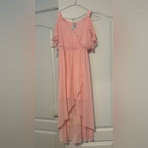 Pink Cold Shoulder Dress with Hi Low Skirt